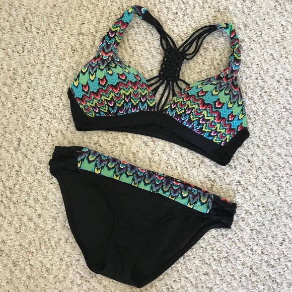 Tribal Colorful Patterned Bikini w Detailed Back - Picture 1 of 3